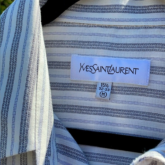 Yves Saint Laurent Striped Button Down, Blue/Gray on Cream - M (15 1/2, 32-33) - Picture 2 of 3